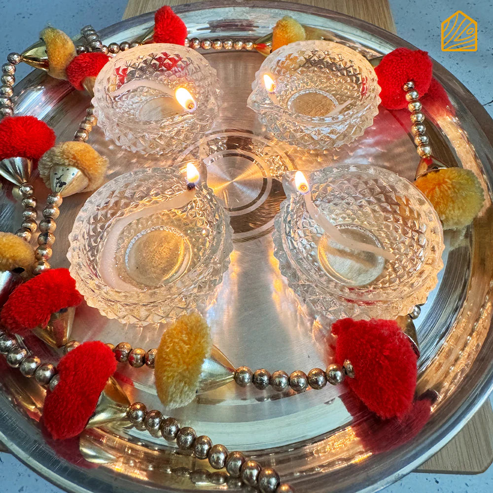 Glass Diya Set of 6, for Diwali DecorationGlass Diwali Rangoli Diya (Set of 6)