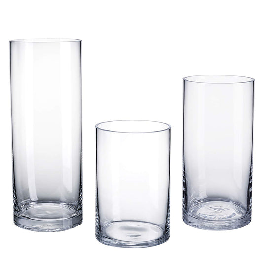 Glass Flower Vase (15 cm, 20 cm, 25 cm, Clear) Set of 3