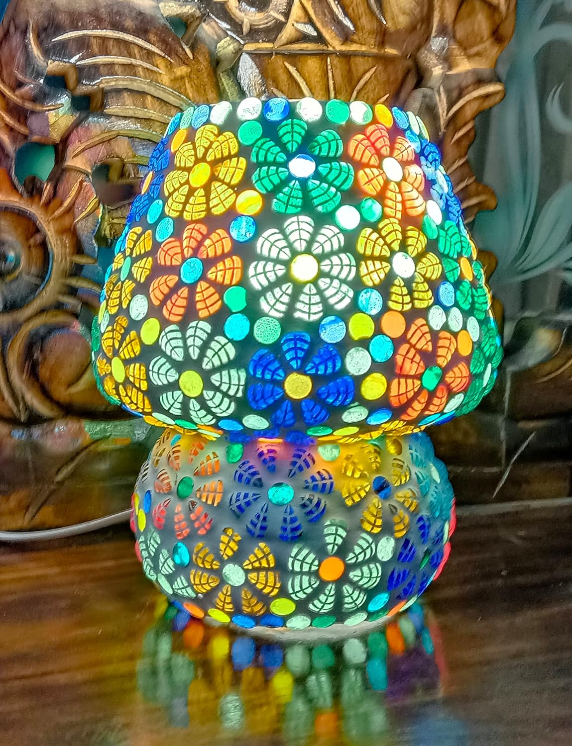 Multicolor Flower Mosaic Lamp 7 inches