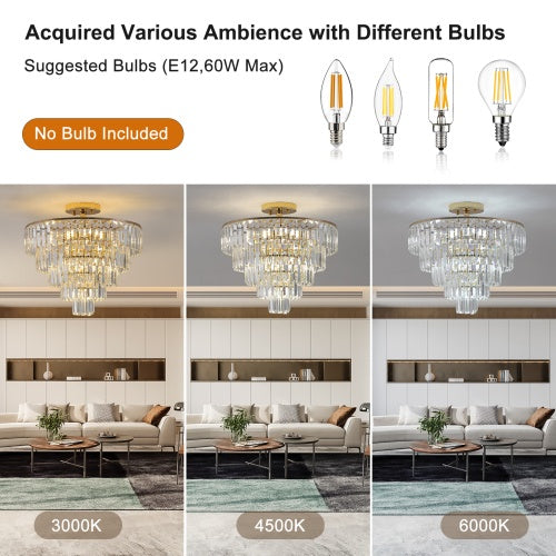Golden Crystal Chandelier, 5-layer Round Semi-recessed Chandelier Lamp, Large Modern Luxury Chandelier, Suitable For Living Room, Dining Room, Bedroom, Corridor Unavailable Platforms- Temu