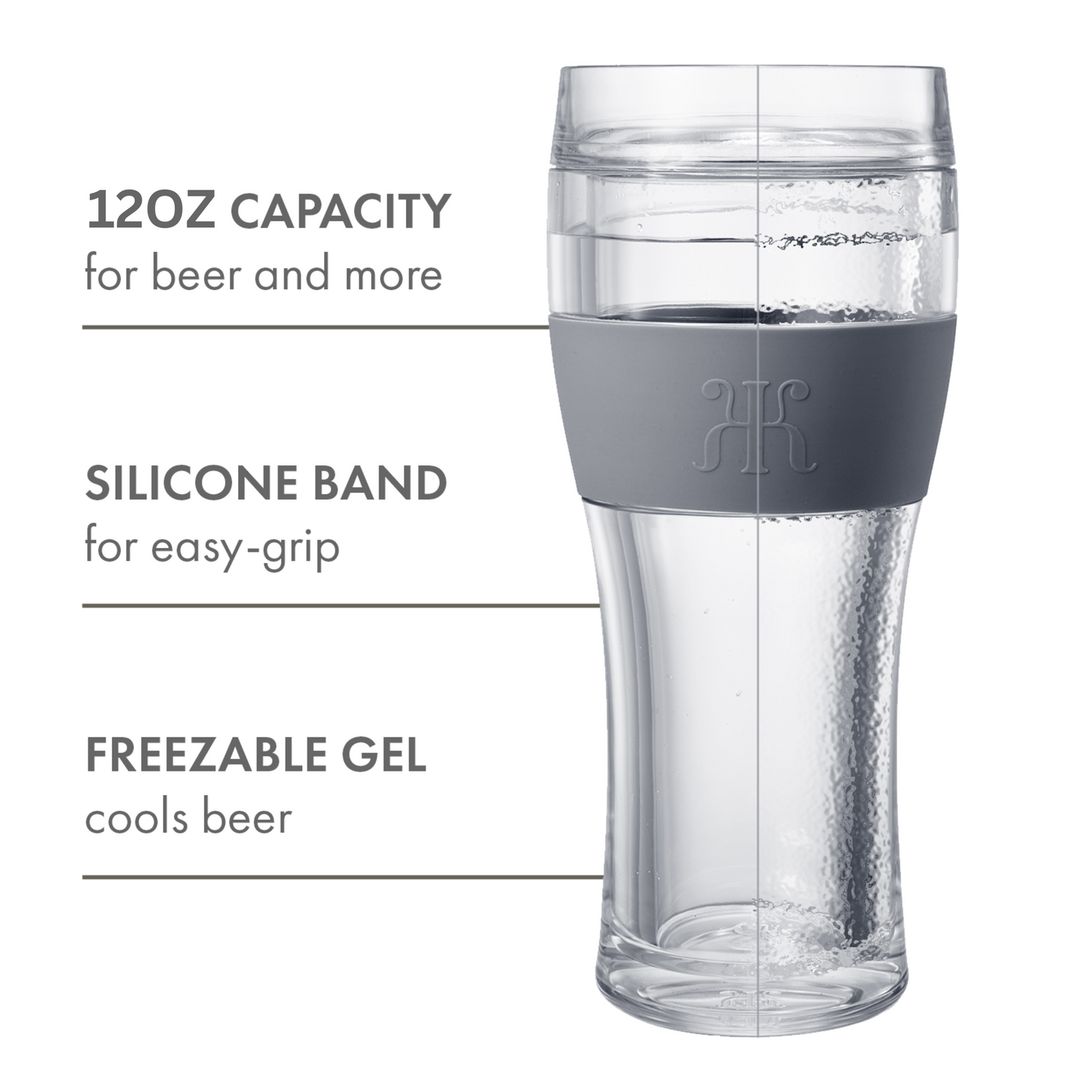 Unbreakable Double Wall Insulated Freezable Beer Glasses - SINGLE - Large 12 oz Reusable Pilsner Shatterproof Tritan Glass, Upside Down Bottle Design, Pub Mug, For Beer Lover, Picnic Indoor & Outdoor