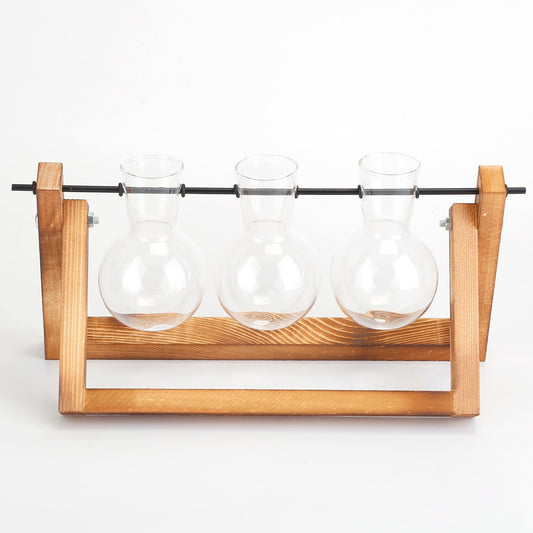 1Pc Desktop Glass Planter Bulb Plant Terrarium With Wooden Stand Air Planter Glass Vase Metal Swivel Plant Vase For Hydroponics