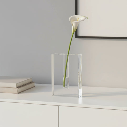8" Clear Crystal Clear Square Table Vase