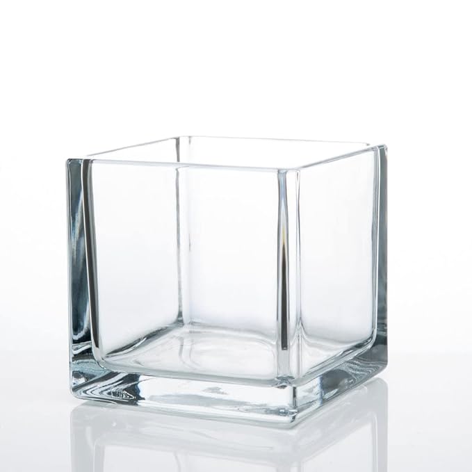 Glass Tall Square Vase (4 Inch, Clear)