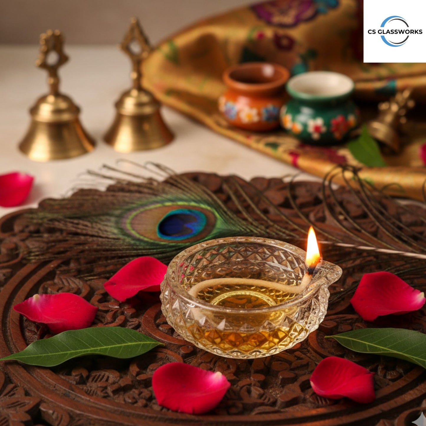 Glass Diya Set of 6, for Diwali DecorationGlass Diwali Rangoli Diya (Set of 6)