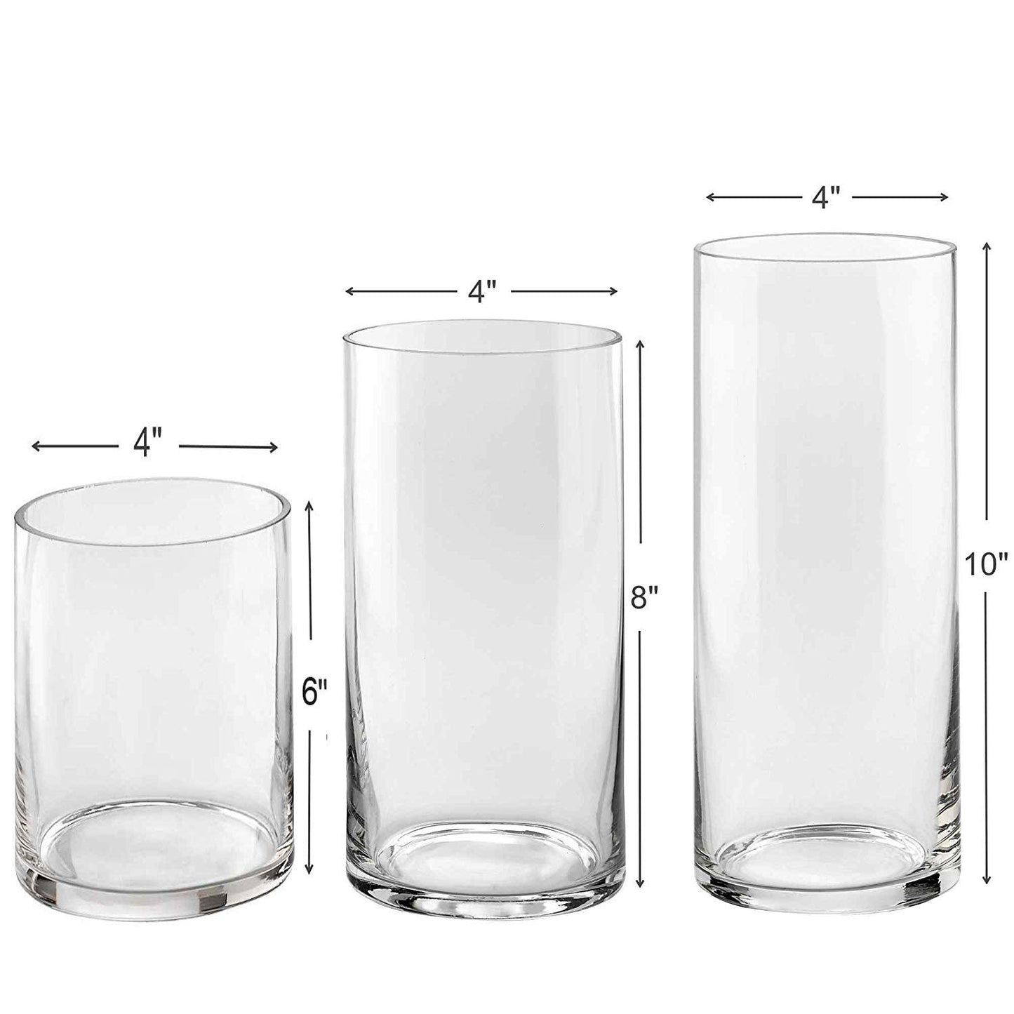 Glass Flower Vase (15 cm, 20 cm, 25 cm, Clear) Set of 3