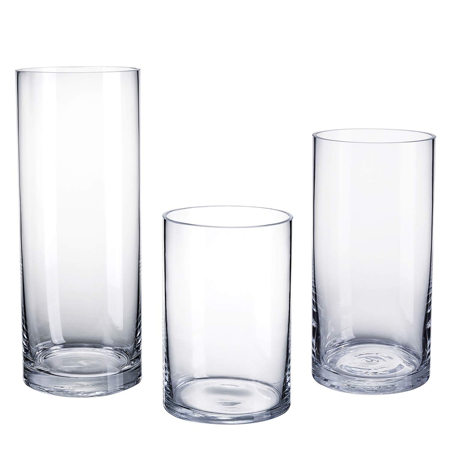 Glass Flower Vase (15 cm, 20 cm, 25 cm, Clear) Set of 3