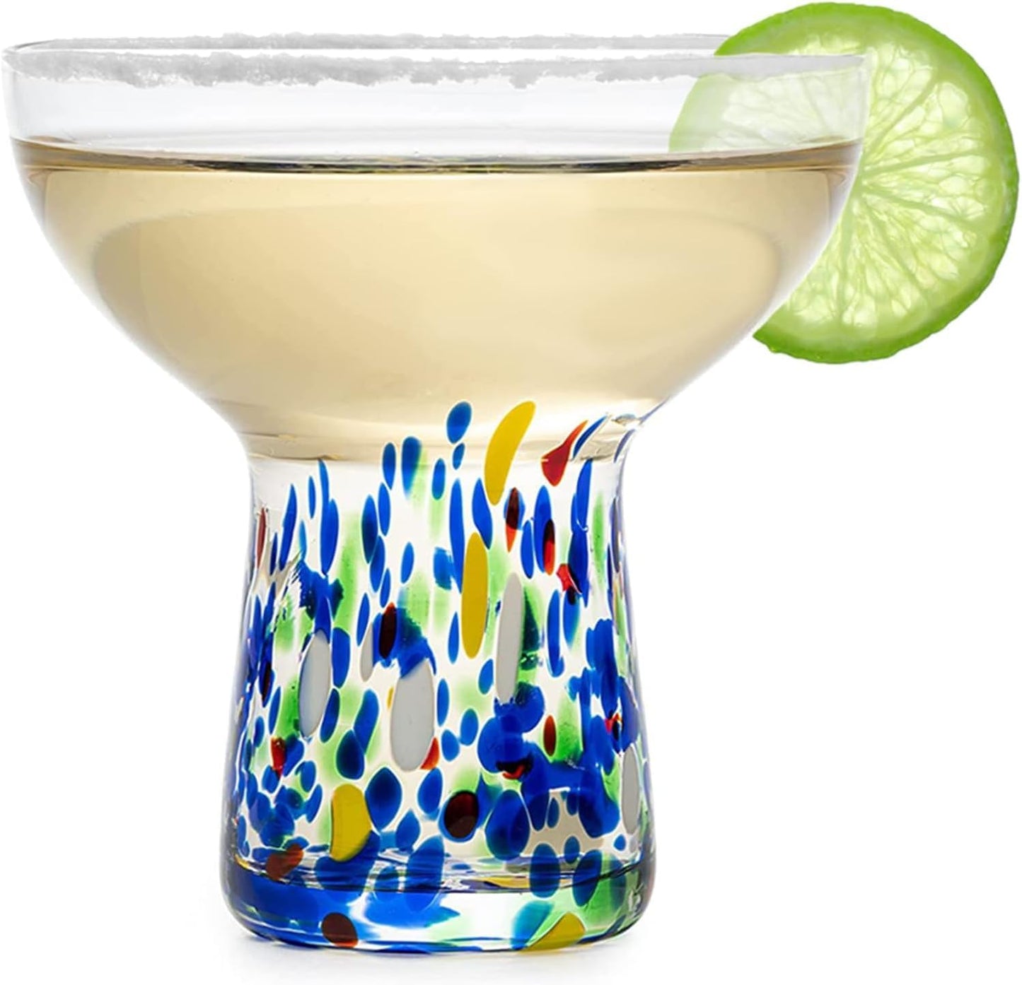 Stemless Margarita Glass – Set of 2-14OZ Luxury Hand Blown Confetti Margaritas, for Cocktails, Water, Wine, Dessert, Martini & Champagne Glasses Cinco de Mayo, Hand Blown Glass - Mexican Confetti