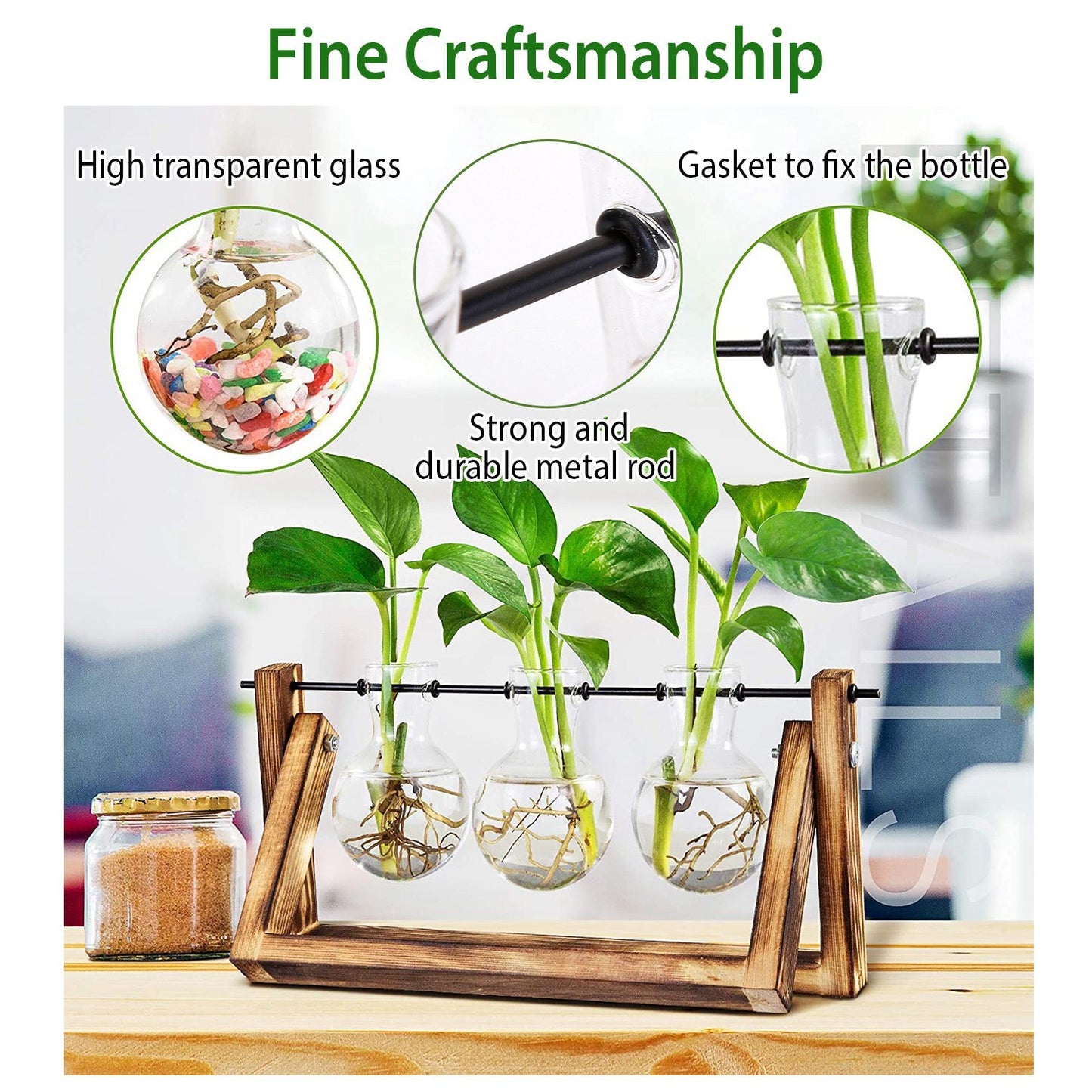1Pc Desktop Glass Planter Bulb Plant Terrarium With Wooden Stand Air Planter Glass Vase Metal Swivel Plant Vase For Hydroponics