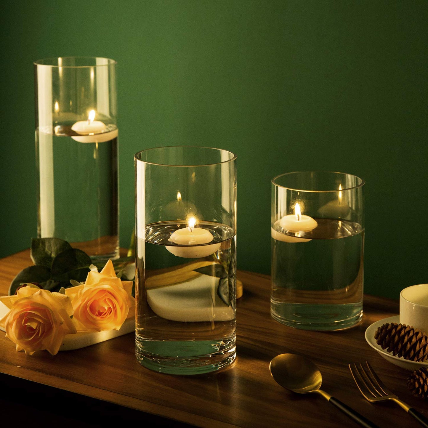 Glass Flower Vase (15 cm, 20 cm, 25 cm, Clear) Set of 3