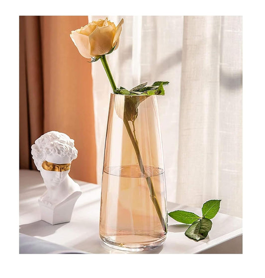 Decorative Glass Vase for Flowers Plants (Crystal Amber, Approx 9 Inches Height)