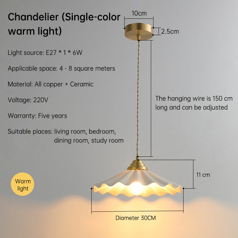 All-Copper Ceramic Floral Pendant Light – Japanese Vintage Chandelier for Bedroom Bedside, Retro Rice-Hat Dining & Bar Table Lam