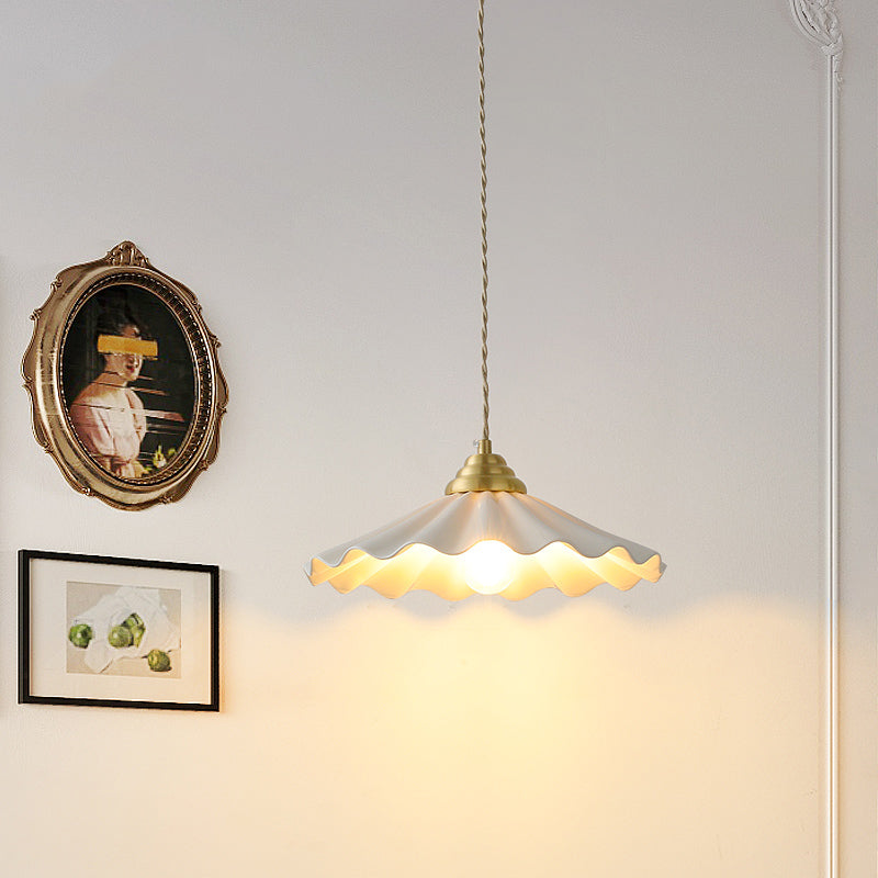 All-Copper Ceramic Floral Pendant Light – Japanese Vintage Chandelier for Bedroom Bedside, Retro Rice-Hat Dining & Bar Table Lam