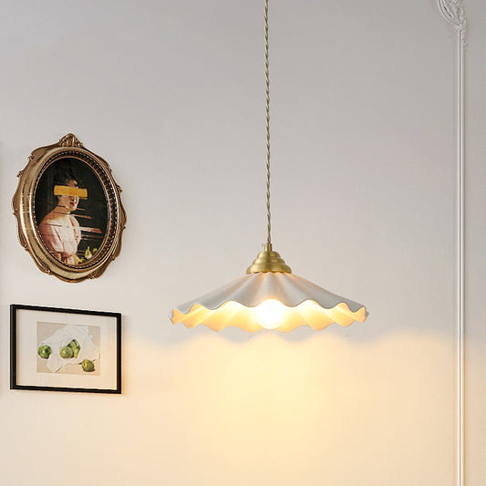 All-Copper Ceramic Floral Pendant Light – Japanese Vintage Chandelier for Bedroom Bedside, Retro Rice-Hat Dining & Bar Table Lam