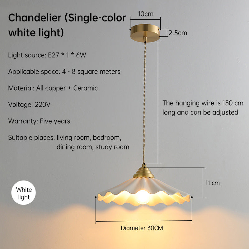 All-Copper Ceramic Floral Pendant Light – Japanese Vintage Chandelier for Bedroom Bedside, Retro Rice-Hat Dining & Bar Table Lam