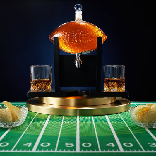 Football Decanter with 2 Whiskey & Wine Glasses & Chillers - For Office, Home or Party - Gift for Husband, Father's day, Men, Sports Lover - Liquor, Scotch & Bourbon 1400ml, NFL, Superbowl, Gifts Decorations