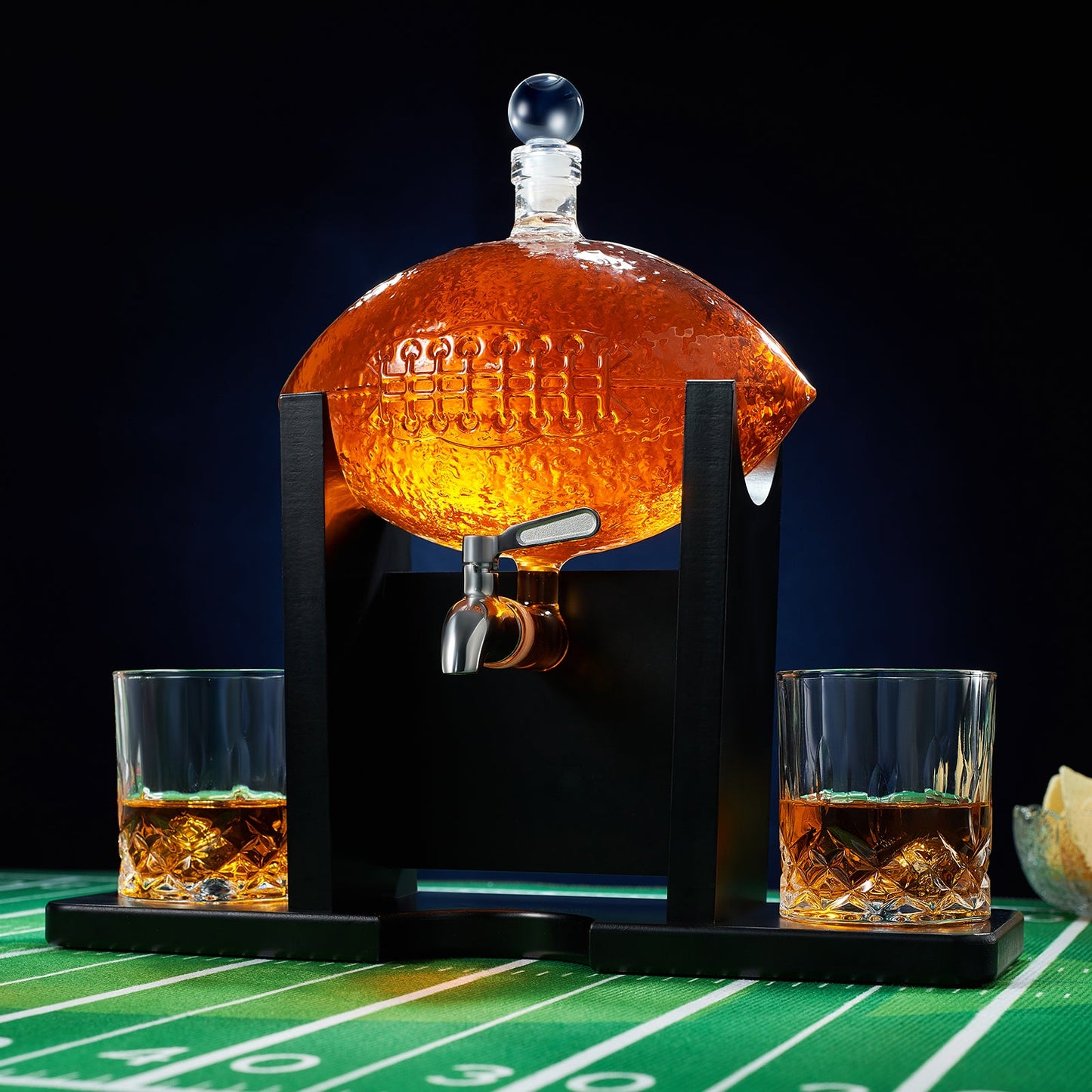 Football Decanter with 2 Whiskey & Wine Glasses & Chillers - For Office, Home or Party - Gift for Husband, Father's day, Men, Sports Lover - Liquor, Scotch & Bourbon 1400ml, NFL, Superbowl, Gifts Decorations