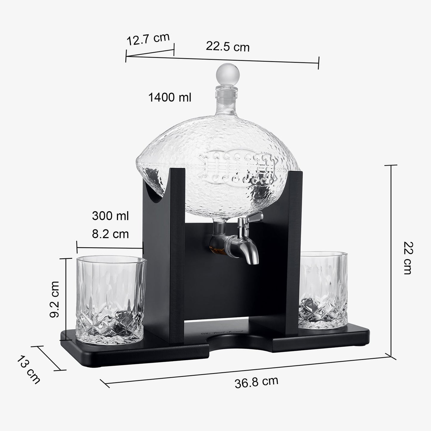 Football Decanter with 2 Whiskey & Wine Glasses & Chillers - For Office, Home or Party - Gift for Husband, Father's day, Men, Sports Lover - Liquor, Scotch & Bourbon 1400ml, NFL, Superbowl, Gifts Decorations
