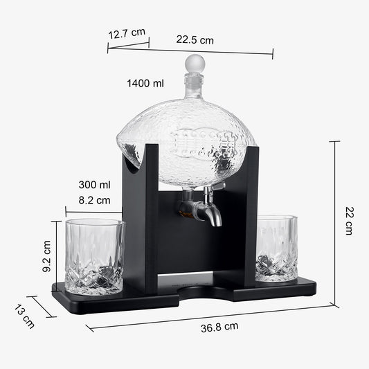 Football Decanter with 2 Whiskey & Wine Glasses & Chillers - For Office, Home or Party - Gift for Husband, Father's day, Men, Sports Lover - Liquor, Scotch & Bourbon 1400ml, NFL, Superbowl, Gifts Decorations