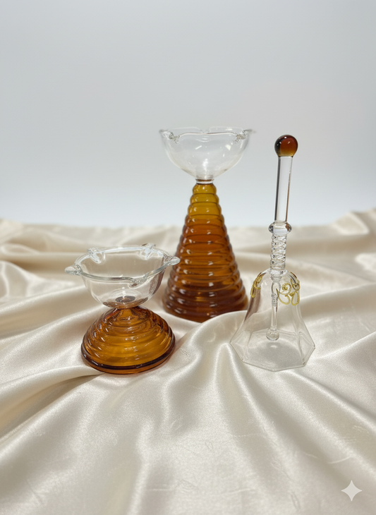 Amber Pooja Diya Set Of 1 Tall + 1 Small + 1 Ringing Bell