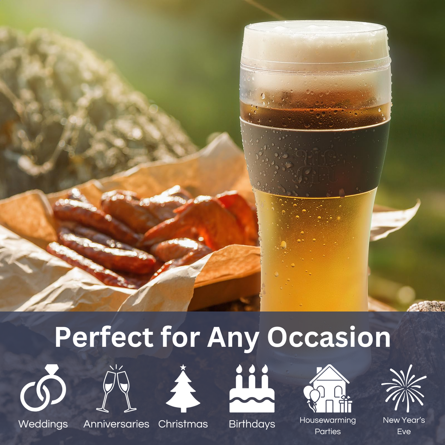 Unbreakable Double Wall Insulated Freezable Beer Glasses - SINGLE - Large 12 oz Reusable Pilsner Shatterproof Tritan Glass, Upside Down Bottle Design, Pub Mug, For Beer Lover, Picnic Indoor & Outdoor