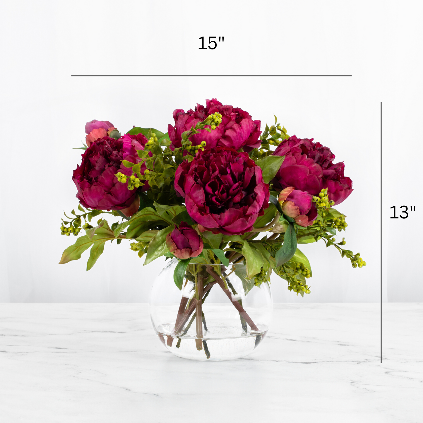 Real Touch Peony Centerpiece Flower Arrangement in Vase  - 13"