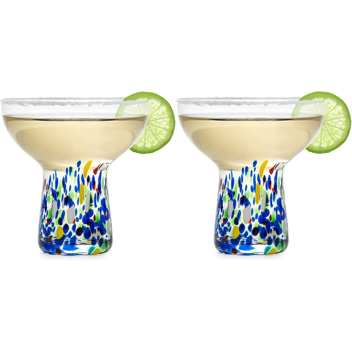 Stemless Margarita Glass – Set of 2-14OZ Luxury Hand Blown Confetti Margaritas, for Cocktails, Water, Wine, Dessert, Martini & Champagne Glasses Cinco de Mayo, Hand Blown Glass - Mexican Confetti