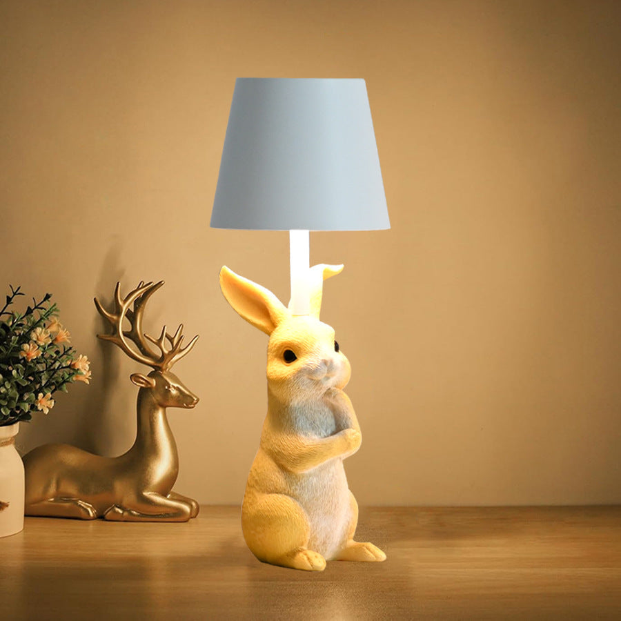 NNEDSZ Yellow Bunny White Lampshade Adorable Rabbit Resin Table Lamp - 3-Color LED, USB Rechargeable, Touch Dimming