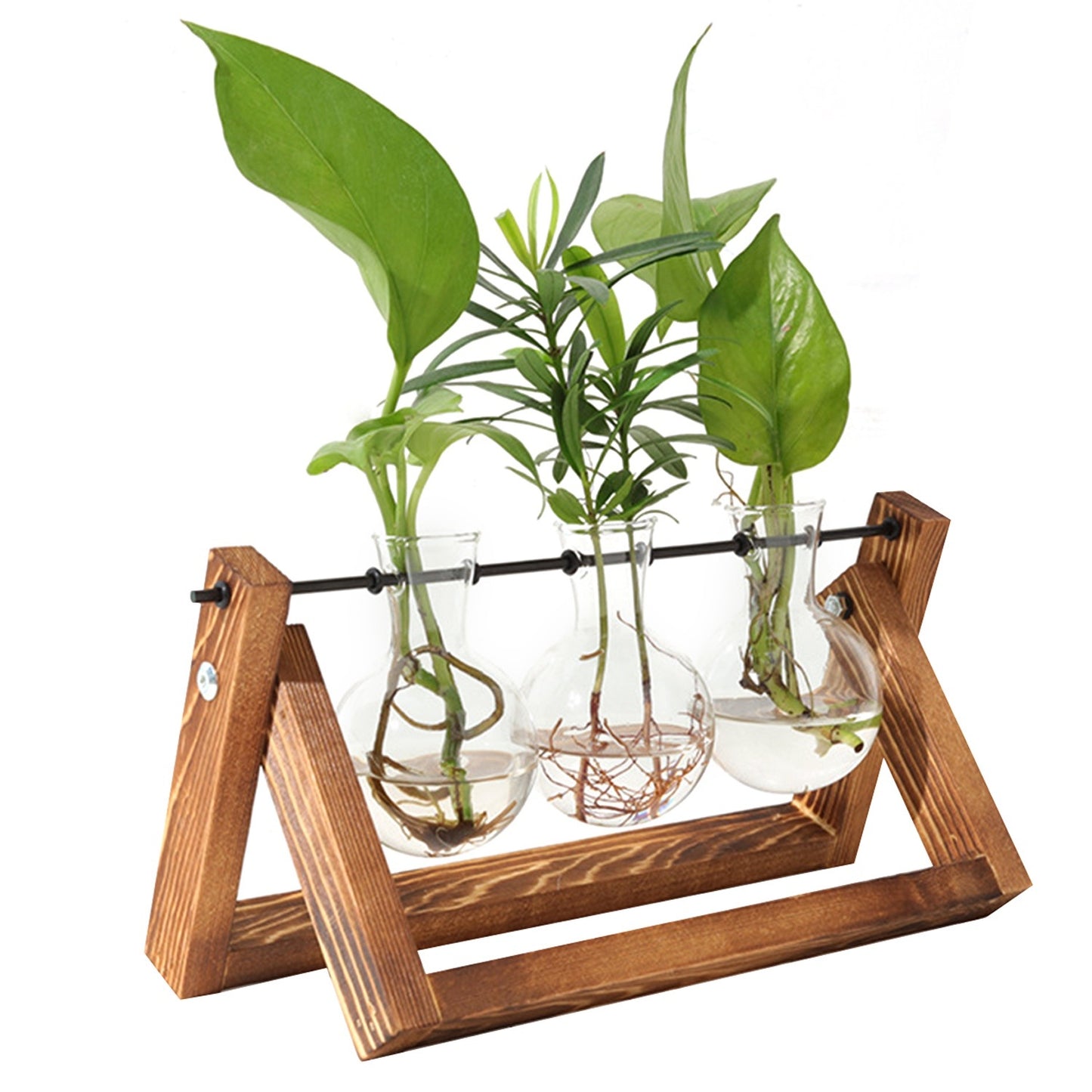 1Pc Desktop Glass Planter Bulb Plant Terrarium With Wooden Stand Air Planter Glass Vase Metal Swivel Plant Vase For Hydroponics